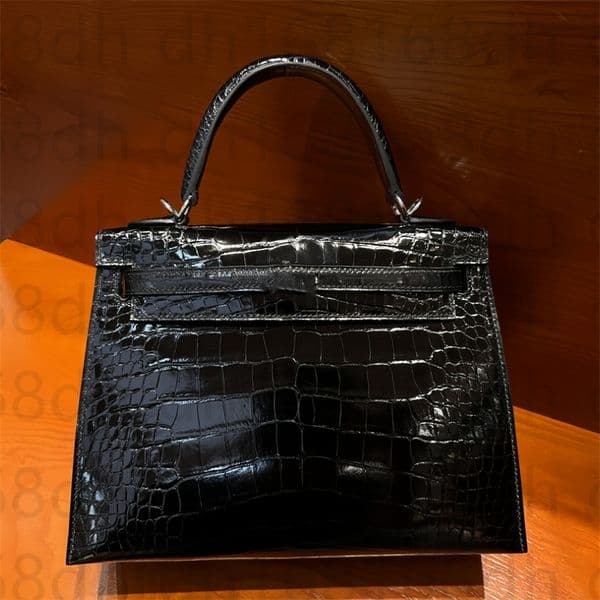20A Mirror Quality Retro Full Handmade Designer crocodile Bag Togo Leather Handbag Lady Luxurys Handbags Womens Black Purse Women Designers Bag with box O2