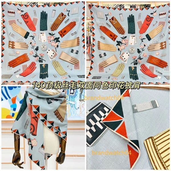 25ss 140*140cm designer and silk H large double-sided monochrome hand-rolled cashmere blended shawl gloves Time-patterned scarf gift