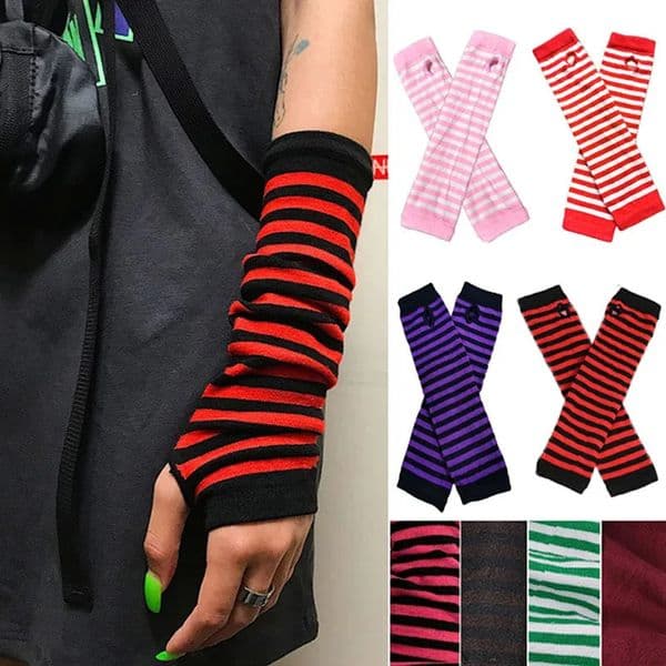 Long Fingerless Glove Half Finger Autumn Winter Arm Warmer Striped Knitted Mitten Wrist Sleeve Christmas Gift 250811