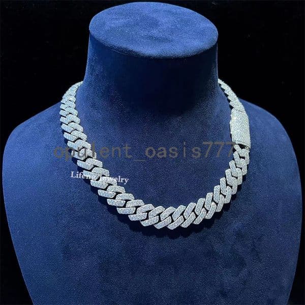 14mm Vintage Cuban Link Chain Custom 925 Sterling Silver Moissanite Diamond Luxury Necklace Elegant Charm Womens Chain Necklace