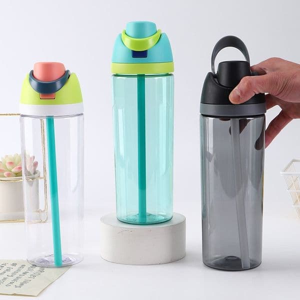 20oz Large Capacity Clear Tritan Plastic Outdoor Sports Water Bottle with Straw Bounce Portable Handheld Water Cup 600ml Great for Travel 20 oz M260226