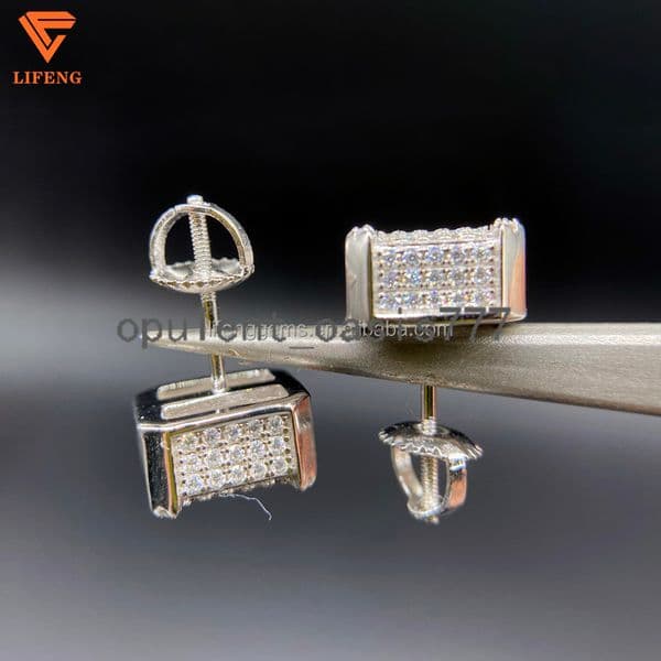 Fine Jewelry Bling Luxury Custom 925 Sterling Silver Earrings Iced Out VVS Moissanite Diamond Hip Hop Stud Earrings for Women