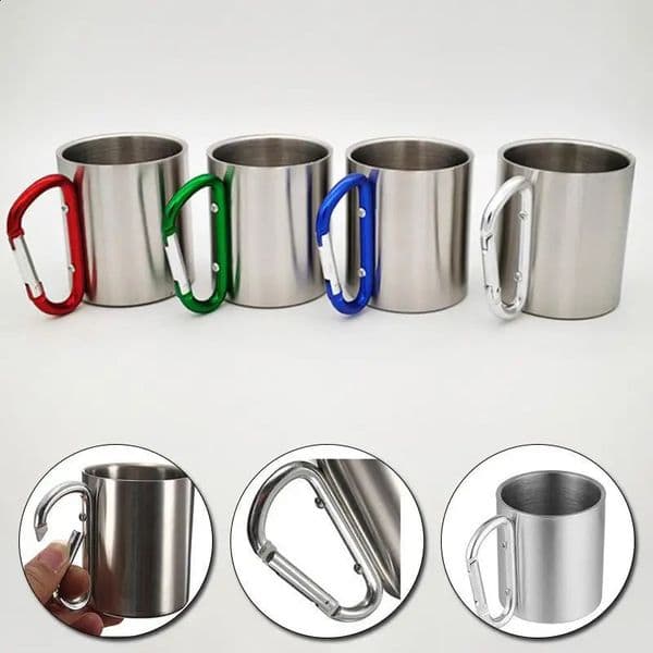 200Ml Stainless Steel Cup Camping Travel Carabiner Hook Handle Picnic Water Mug Outdoor Travel Hike Portable Cup 250815BJ