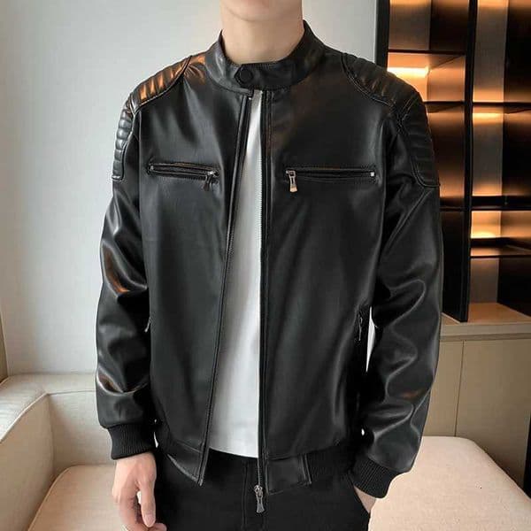 Autumn New Stand Collar Leather Jacket Men Fashion Handsome Trend Solid Color Leather Jacket Youth Large Size Motorcycle Coat XJ250818