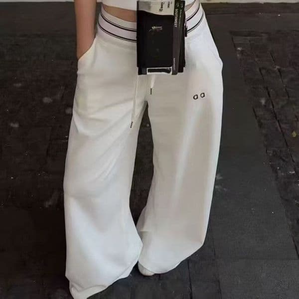 Fall High Waisted Cotton Women Pants Designer Luxury Casual Straight Leg Wide-leg Pants Loose And Comfortable Pant Elastic Waist Trousers