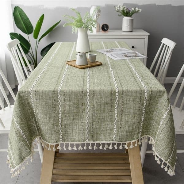Cotton Linen Stripe Tassel Tablecloth Stain Resistant Dust-Proof Table Cover for Kitchen Dinning Tabletop Decoration Rectangular 250818