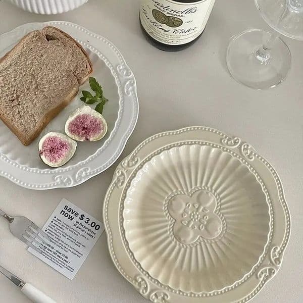 European Tulip Pasta Plate Ceramic Light y Style Cake Exquisite Embossed Small Bead Lace 250814BJ