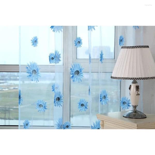 Curtain Blue Curtains Semi Transparent Voile Sheer Window Panels Sunlight Filter Living Bedroom Kitchen Kids Room Decor