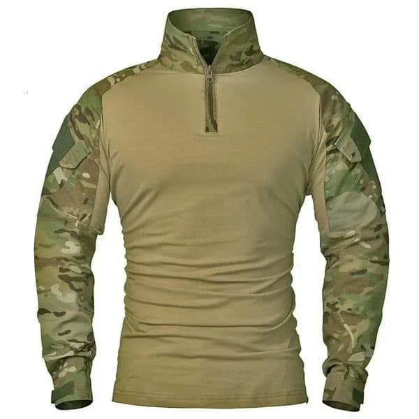 Outdoor Long Sleeve Tactical Shirts CP Combat Shirt 14 Zipper Ripstop Cotton Wearresisting Camo Airsoft T Men Clothing 250818