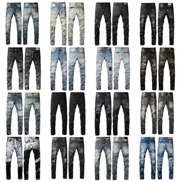 Jeans For Mens Ripped Hole Designer Jeans High Quality Straight Retro Washed Motorcycle Jeans purples brands jeans Hip Hop Fashion Stretch Skinny Denim Pants