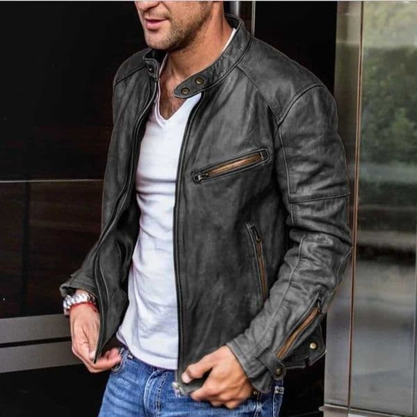 2021 Autumn/Winter New Mens Casual Leather Jacket Solid Color Zipper Decoration PU Leather Vest Jacket for Outdoor Wear XJ250818