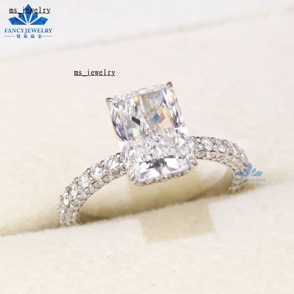 Engagement Ring 4 Carats 8x10mm D Shiny Radiant Ice Cut Moissanite Ring 14K White Gold Moissanite Wedding Ring for Women