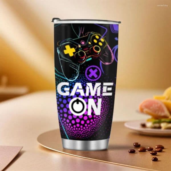 Water Bottles 20oz Stainless Steel Gaming Mug With Lid Gamer Tumbler Cup Drinking For Teen Boy Son Dad Birthday Christmas Present