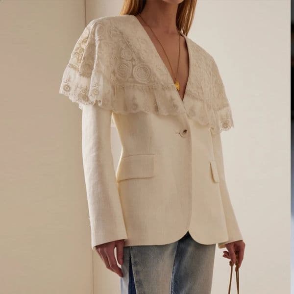 Modigirl Casual Coat Women Autumn Winter Elegant Deep VNeck Singlebutton Ruffle Lace n Long Sleeves Jacket Woman 250801