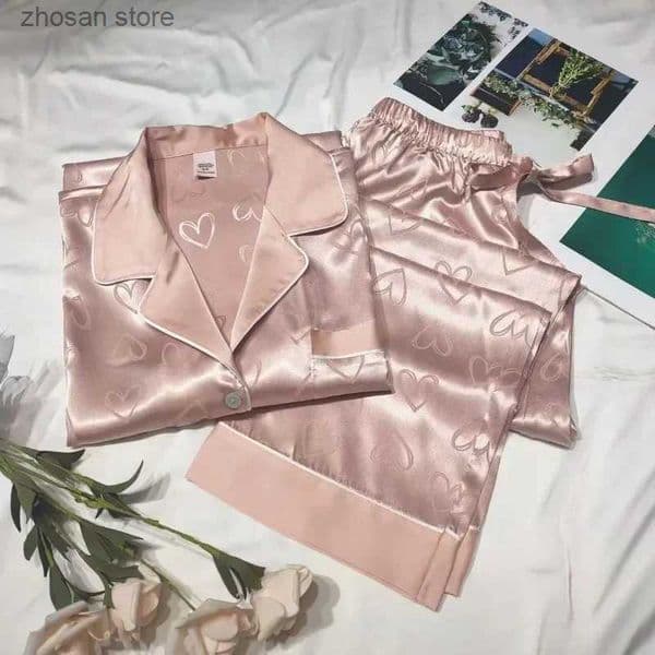 2026 New 2 Piece Summer Womens Pajamas Sets Satin Silk Thin Pyjama Pijama Jer Striped Slpwear Long Slve Pants Loungewear Homewear S250818 Fr