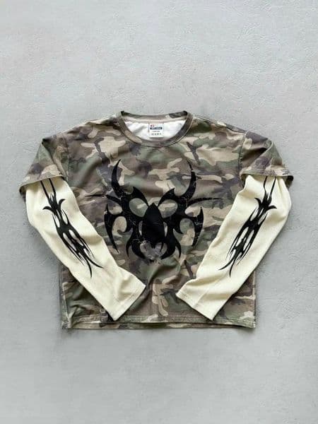 Men's T Shirts High Street Fashion Clothing American Harajuku Retro Camouflage Casual Loose Long Sleeve Men Hip Hop Top Women