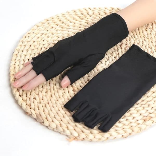 1Pair Sunscreen Protection Fingerless Glove Arm Cool Summer Breathable Thin Mittens Half Finger Sleeves Black White Beige 250811