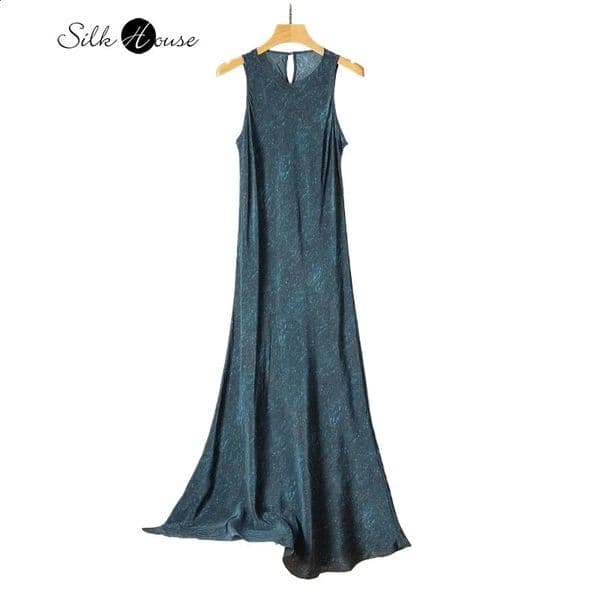 100% Natural Mulberry Silk Crepe De Chine Temperament Sleeveless Diagonal Cut Womens Casual Vest Dress 250801BJ