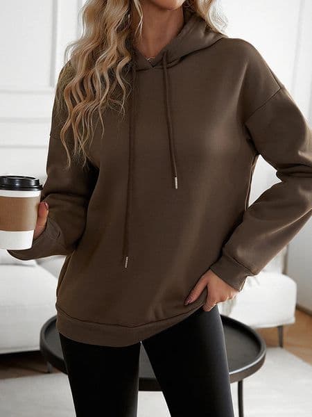 Women Casual Brown Loose Hoodies Autumn Winter Long Sleeve Hooded Sweatshirt Thick Simple Tops Lazy Style Pullover 250818BJ