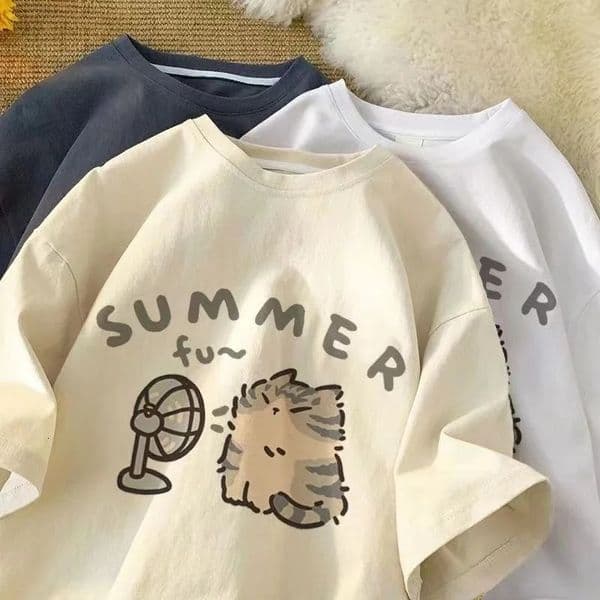 Korean Version Retro Minimalist Printed Summer Tshirt Casual Loose Couple Thin Short Sleeves 250819BANJIA