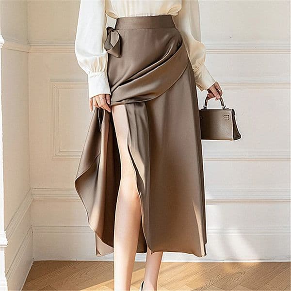 Seoulish Elegant Tie Up Womens Skirts Summer Vintage Irregular High Waist Solid Color Casual Ladies Aline Female 250818