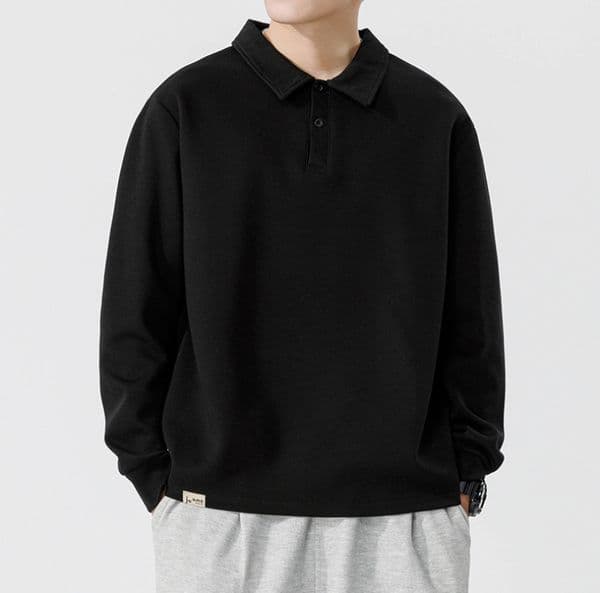 355 Men Long-sleeved Autumn and Winter Heavy Loose Solid Color Lapel Youth Casual thumbnail 2