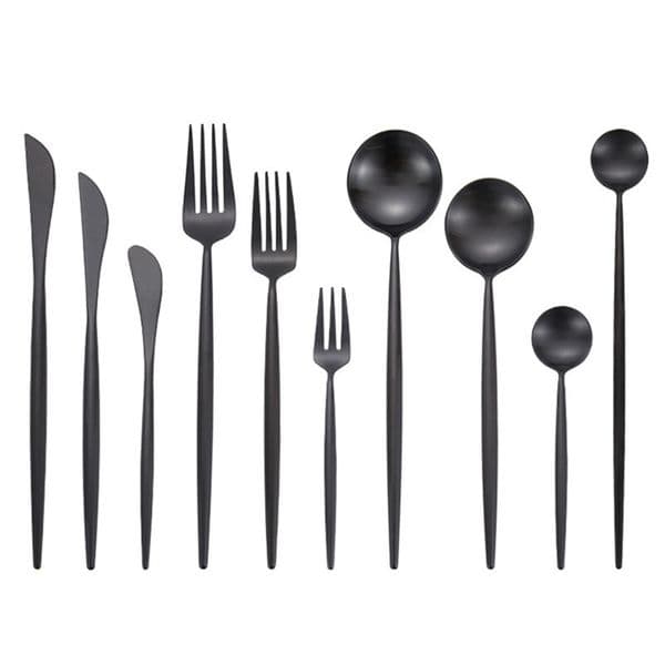 Matte Black Silverware Flatware Dinnerware Stainless Steel Cutlery Knife Fork Spoon Tableware