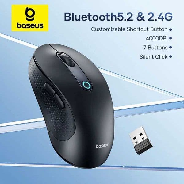 Baseus F02 Wireless Mouse 5.2 2.4G 4000DPI Ergonomic 7 Mute Buttons Mouse for iPad MacBook Tablet Laptop Computer Mouse XJ250819