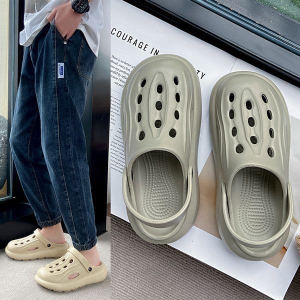 New LR Men S Sh Outdoor Height Increasing Slippers Women S Outdoor New Summer Thick Soled Forest Style Hole Sh Height Increasing Soft Designer