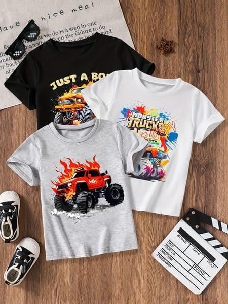 T-shirts Boys Off-Road Vehicle Print Short-Sleeve Tee Set - Breathable Cotton Triplet L260508X339