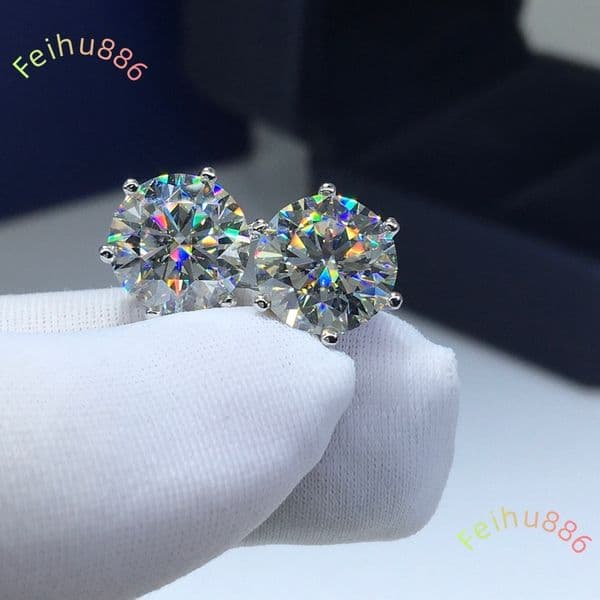 Silver 925 Original Diamond Test Past Total Round Brilliant Cut D Color Moissanite Stud Earrings for Women