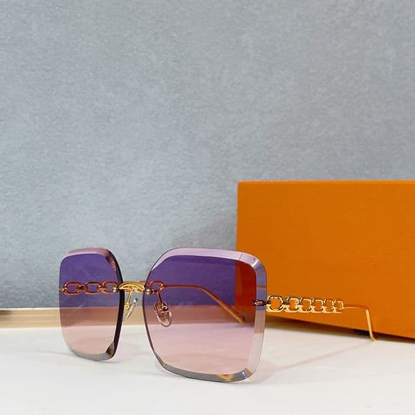 Designer Sunglasses For Women Jewel Square Sunglasses 2162 in Rimless Pink Gradient Lenses Gold Temple Outdoor Driving Leisure Vacation Street Shooting Glasses