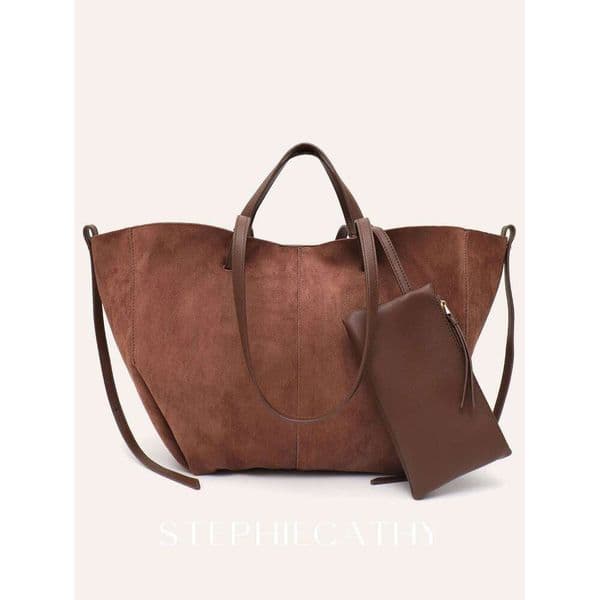 Women s Solid Color Soft Faux Suede PU Leather Tote Simple Large Capacity Shoulder Handbag Purse Daily Shopping Commute bag