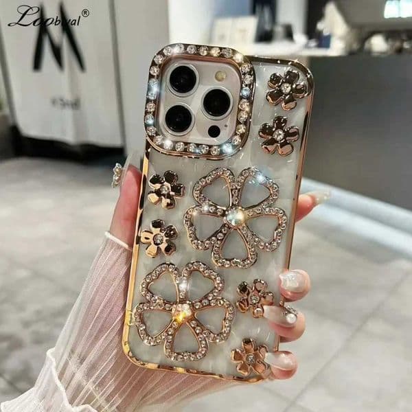 Glitter Diamond Flower Plating Case for iPhone 16 15 14 Pro Max 12 13 11 X Xr Xs 7 8 Plus Bling Rhinestone Soft TPU Clear Cover Z250819