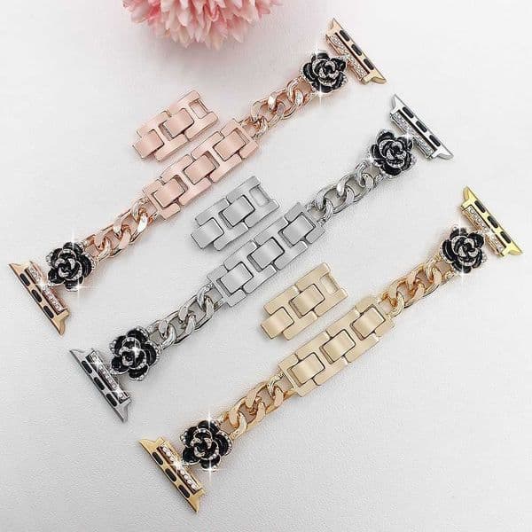 for Suitable Watch steel iWatch models 4 5 6 7 SE smart watch band new style camellia alloy strap Z260603