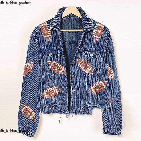 Women's Jackets New Sports Casual Corduroy Jacket Woman Retro Turn-down Collar Splicing Football Sequins Spring Autumn Tassel Jacket for Women d94