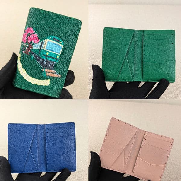Pocket Organizer Mount Fuji CardHolder Designer wallets for Men Women luxury leather short Credit card bag Business card bag Wholesale retail green-skinned train