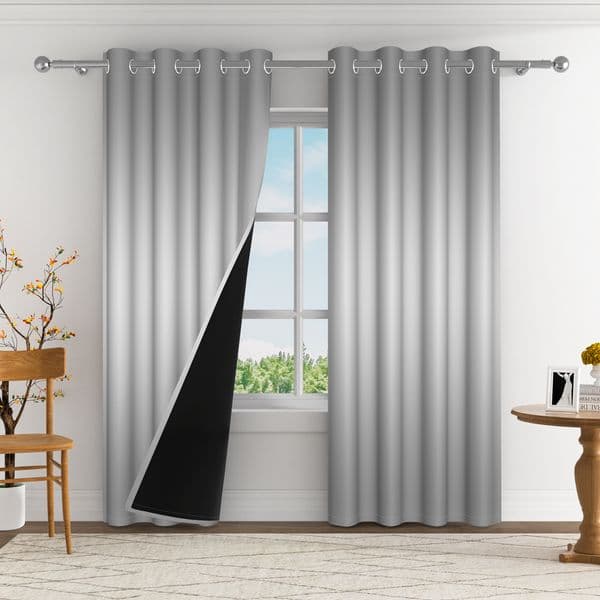 2 Panels Silver Grey Blackout Curtain Room Darkening Thermal Insulated Window Drapes for Bedroom Living Room Nursery