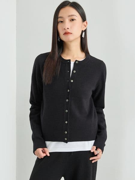 G7303 round neck knitted cardigan solid color versatile jacket