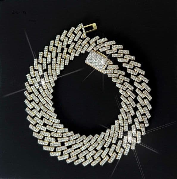 Hiphop 8mm Cuban Link Chain Miami 2 Row Ice Out VVS 925 Silver 18k Gold Plated Cuban Link Chain