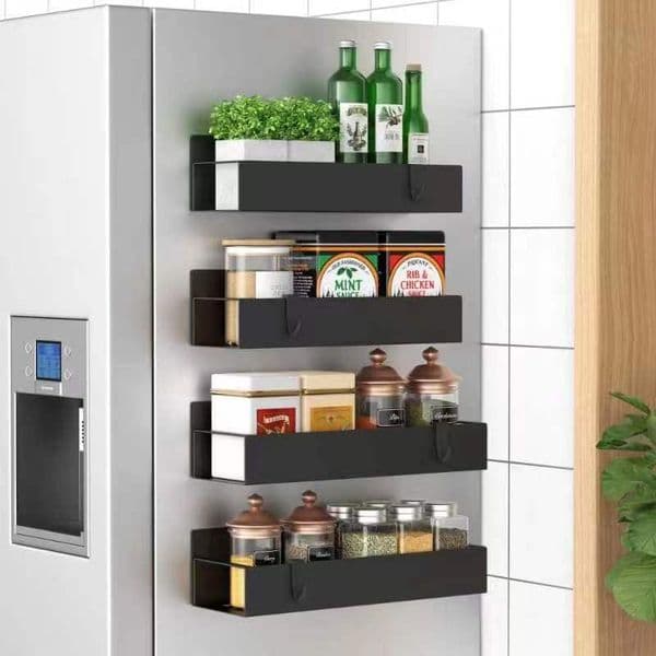 MEISHA Metal 4 Pack Magnetic Spice Storage Rack Organizer for Refrigerator and Oven, Black Fridge Organizers and Storage