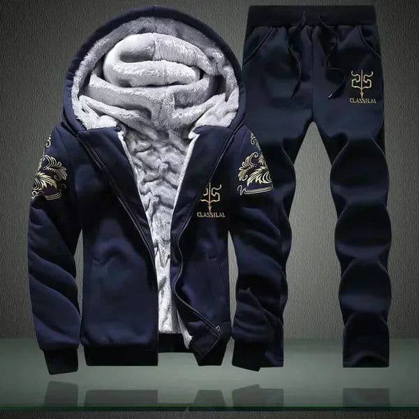 Winter Thick Men Sports Suit Tracksuit Hooded Sportswear Zipper Cardigan Woolen Trousers Pants Casual Set 250818BJ