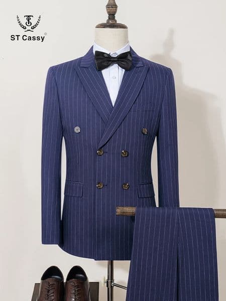 ST Cassy High quality blue striped suits for men slim fitting man clothing elegant mens suit Wedding trends costumes 250811BJ