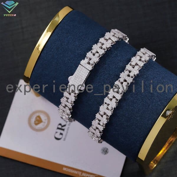 New Cross Shape 925 Solid Silver 10mm Vvs Moissanite Diamond Bracelet Cuban Link Bracelet Chain for Women/mens Fashion Jewelry