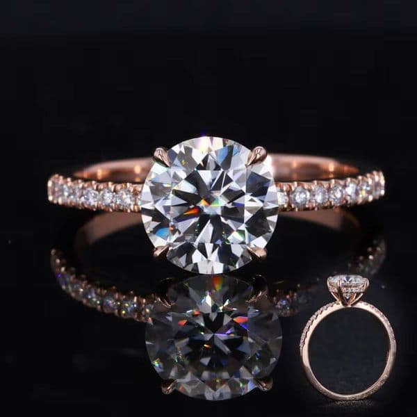 Starsgem 10k Solid Rose Gold Round H A Cut 3.5ct Moissanite Fine Jewelry Ring for Wedding