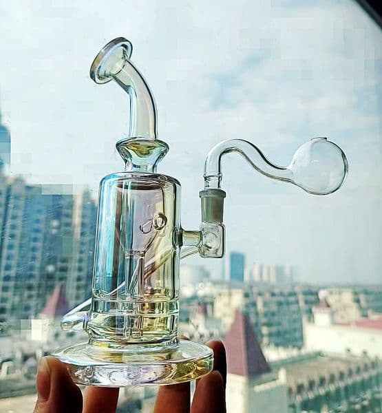 Water Pipe Recycler shisha - Multicolor Glass Hookah Bong with 7Inch Height 10mm Banger Attachment MG oil burner mini bubbler