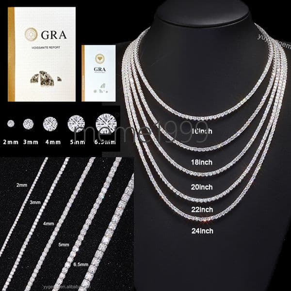 Real Solid 10K Gold 3mm--5mm Wide Pass Diamond Test Moissanite Diamond Tennis Necklace/bracelet Chain for Fine Jewelry