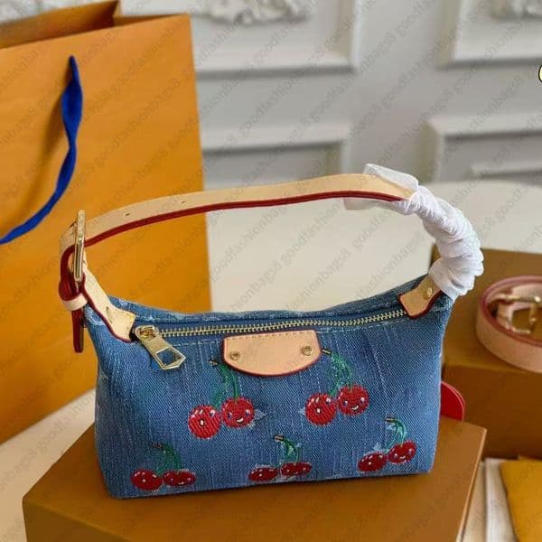 denim hills pochette designer bags armpit single shoulder bag cherry denim women hobo shoulder bag clutch fashion women messenger wallet