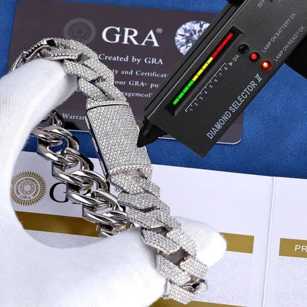 15MM 4 Rows GRA Certified Jewelry 925 Silver Cuban Chain Bracelet Round Cut VVS Moissanite Diamond Cuban Necklace Bracelet Gift
