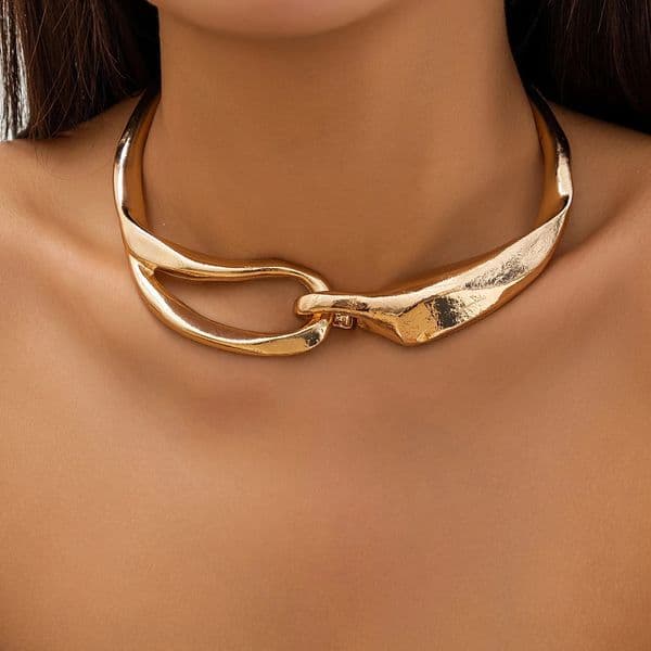 IngeSight.Z Exaggerated Thick Heavy Metal Buckle Collar Choker Necklace for Women Punk Gold Color Chunky Short Necklace Party 250815